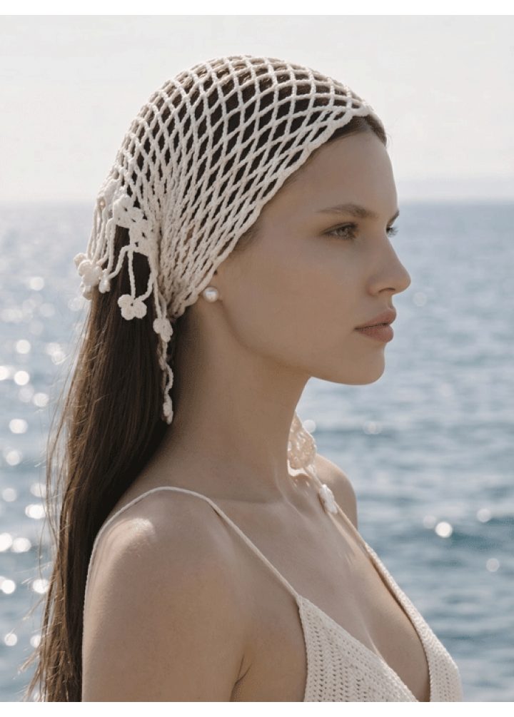 Crochet Lace Bandana with Floral Tassels & Waist Wrap