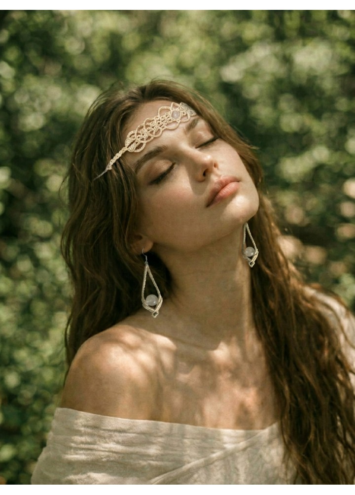 Macrame Moonstone Drop Earrings Bridal